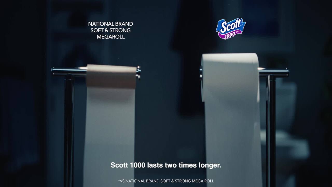 thumbnail video image 2 of Scott 1000 Toilet Paper, 12 Rolls, 1,000 Sheets per Roll, 2 of 10