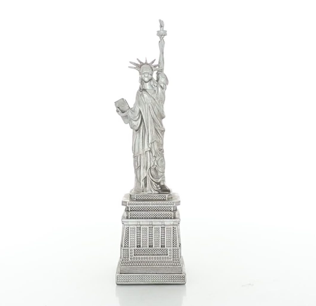 thumbnail video image 2 of 5" x 17" Silver Polystone Statue of Liberty Sculpture, by DecMode, 2 of 9