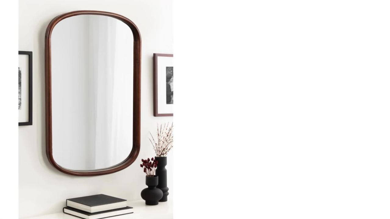 thumbnail video image 2 of Kate and Laurel Talma Boho Arched Oval Wall Mirror, 24 x 36, Natural, Modern Capsule Mirror with Solid Poplar Wood Frame and Rounded Frame Profile, 2 of 8