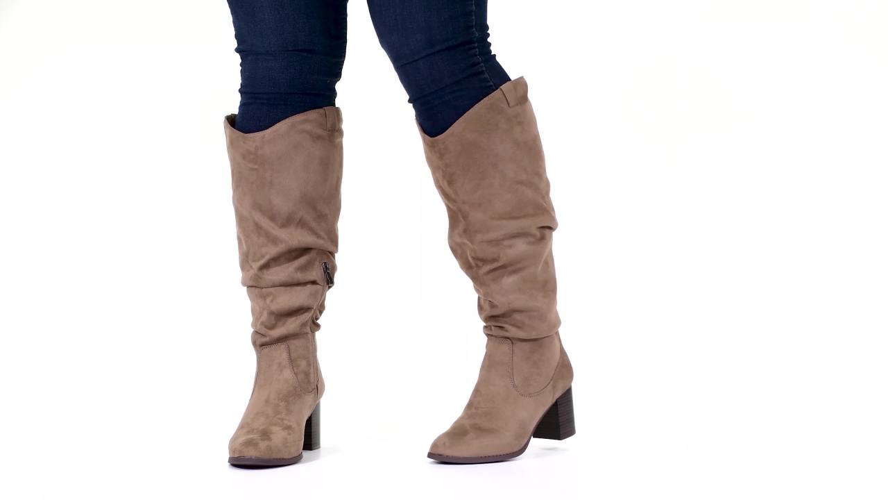 thumbnail video image 2 of Journee Womens Aneil Wide Width Extra Wide Calf Stacked Heel Knee High Boots, 2 of 10
