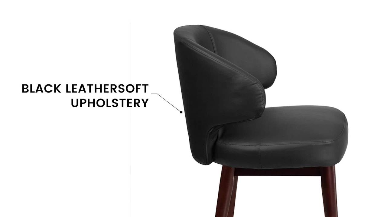thumbnail video image 2 of Flash Furniture Comfort Back Series Black LeatherSoft Side Reception Chair with Walnut Legs, 2 of 13