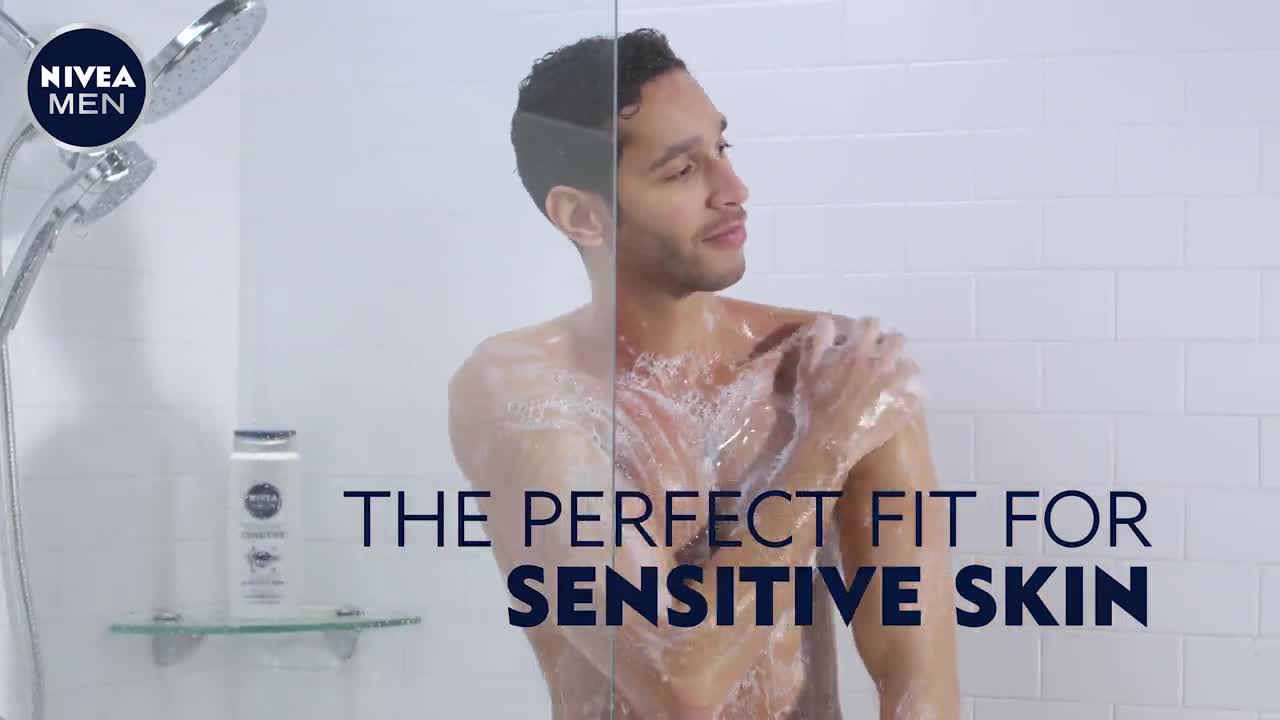 thumbnail video image 3 of NIVEA MEN Sensitive Skin 3-in-1 Body Wash for Men, Bamboo Extract, Lightly Scented, 30 fl oz, 3 of 14