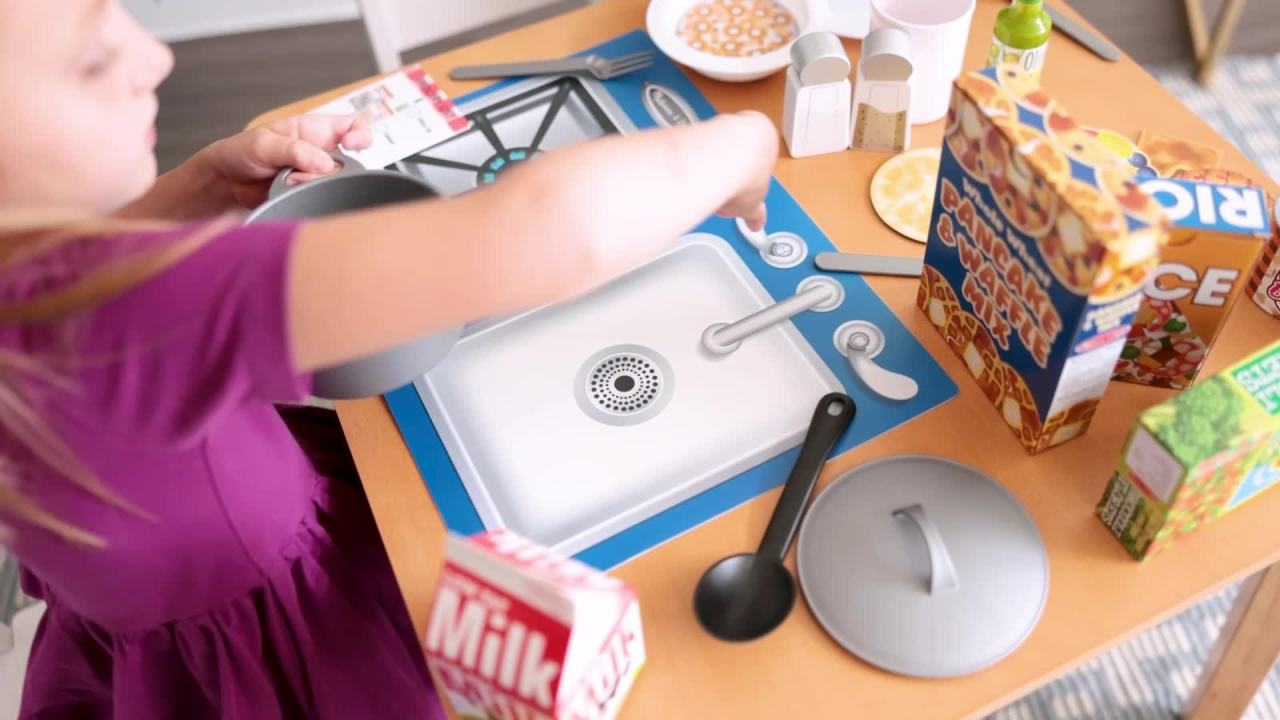 thumbnail video image 2 of Melissa & Doug Deluxe Kitchen Collection Cooking & Play Food Set – 58 Pieces, 2 of 10