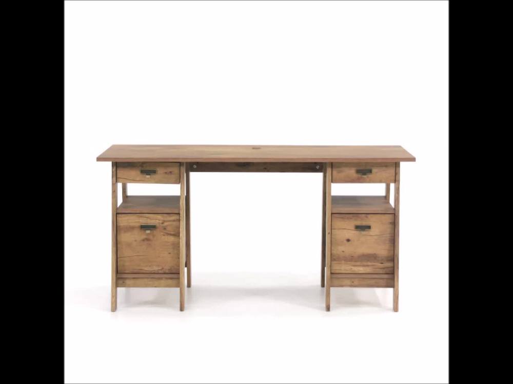 Sauder Trestle Executive Desk, Vintage Oak Finish