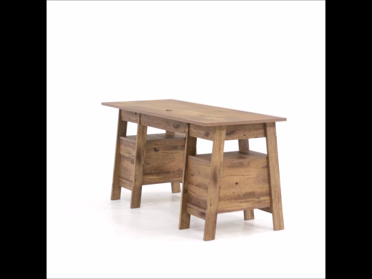 thumbnail video image 2 of Sauder Trestle Executive Desk, Vintage Oak Finish, 2 of 14