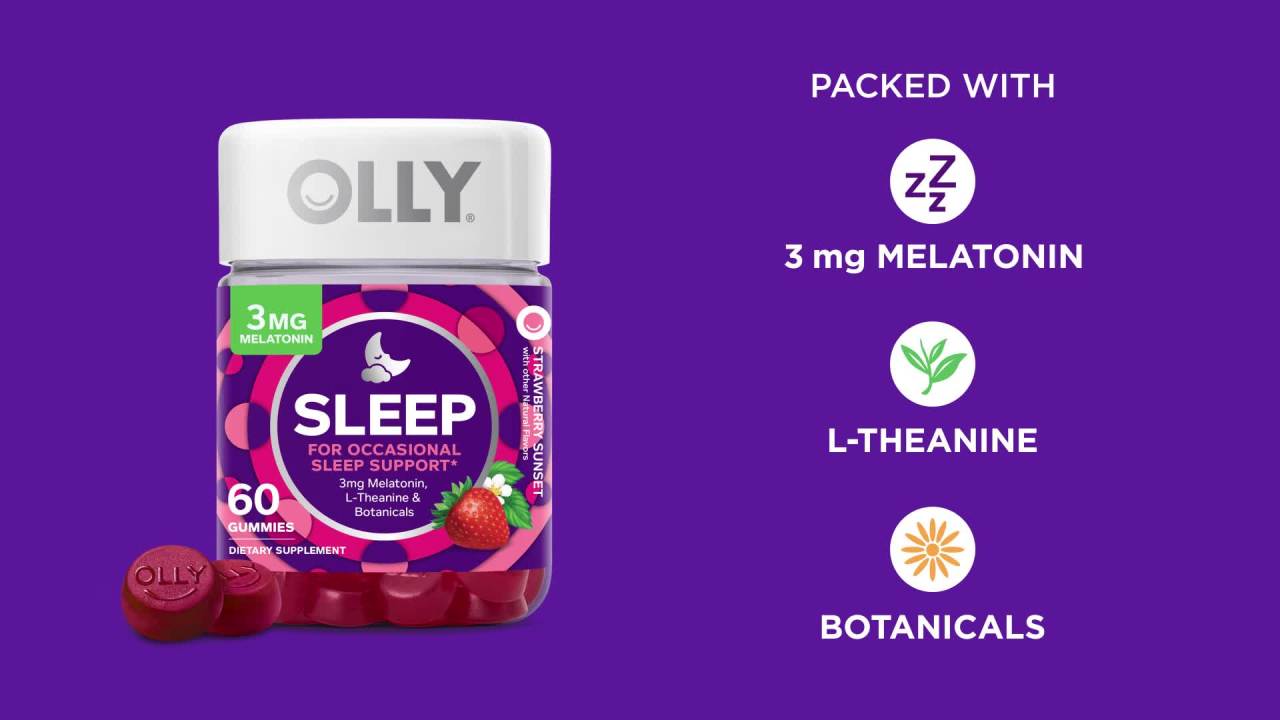 thumbnail video image 2 of OLLY Sleep Gummy Supplement, 3mg Melatonin, L-Theanine, Chamomile, Strawberry Sunset Flavor, 60 Ct, 2 of 12