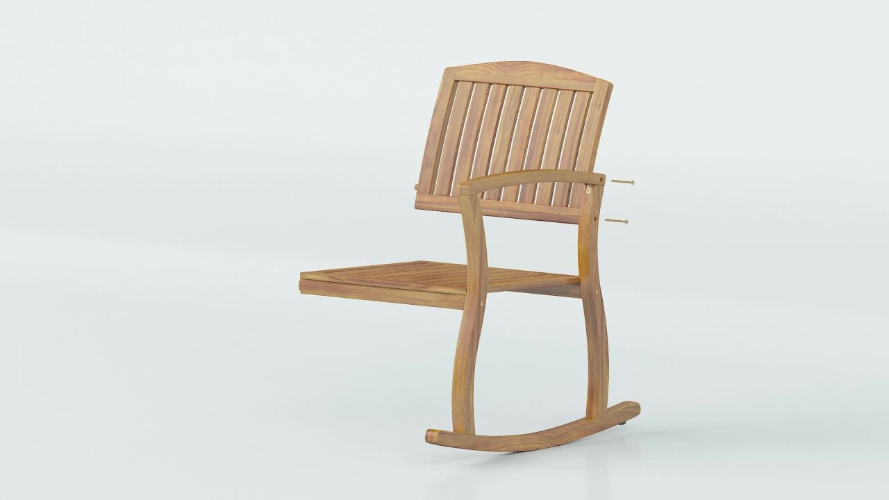 thumbnail video image 2 of Desert Fields Dewitt Outdoor Acacia Rocking Chair with Cushion, Teak & White, 2 of 12