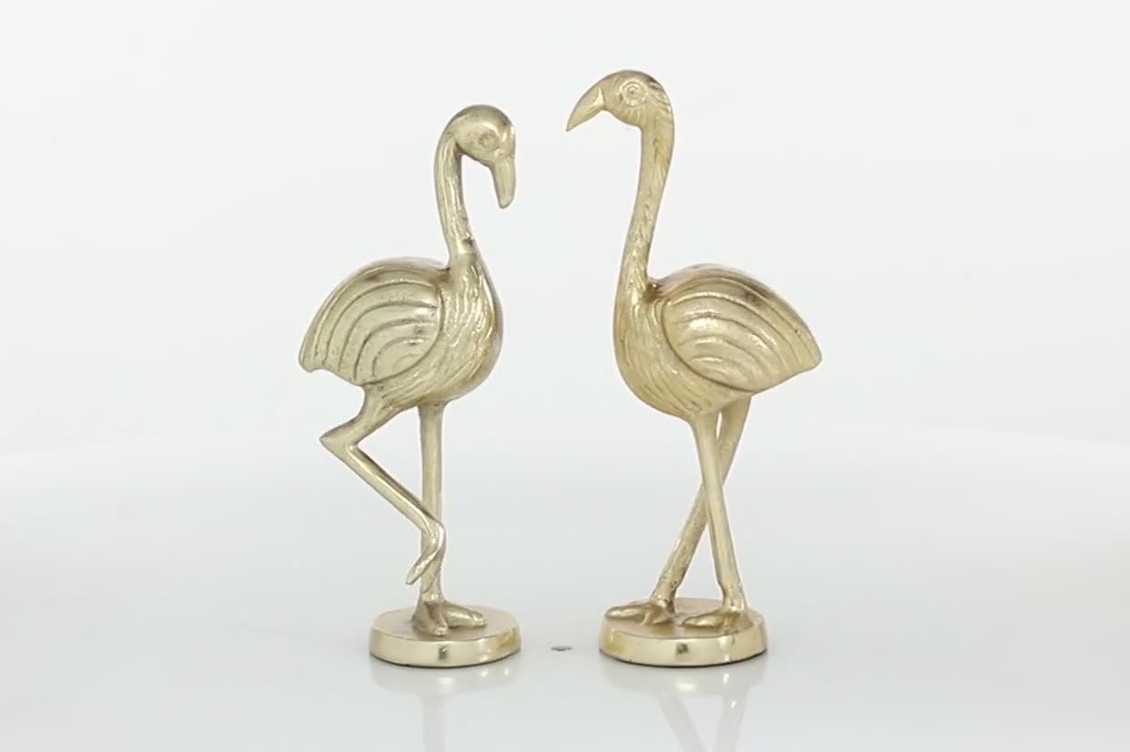 thumbnail video image 2 of 12", 12"H Gold Aluminum Flamingo Sculpture, by DecMode (2 Count), 2 of 9