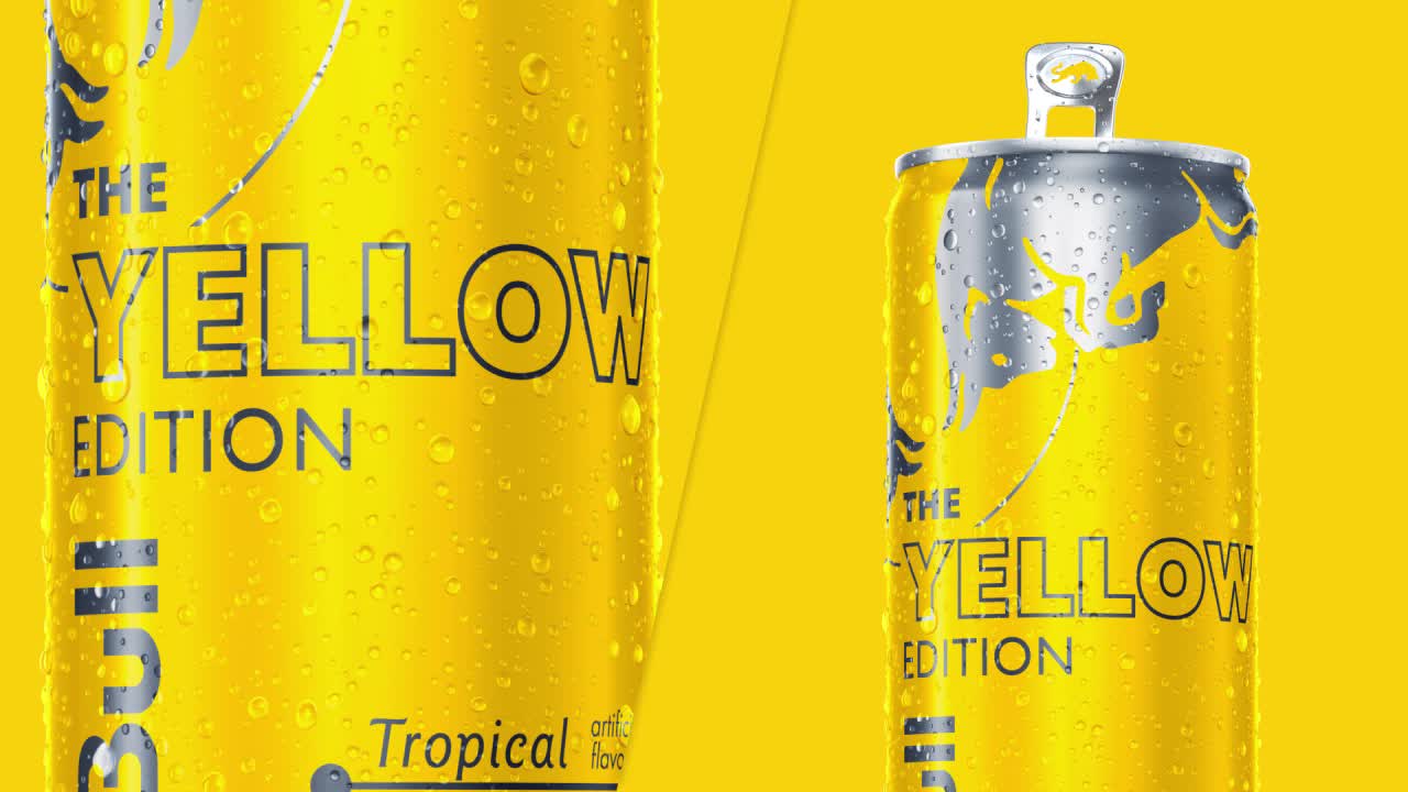 thumbnail video image 2 of Red Bull Yellow Edition Tropical Energy Drink, 12 fl oz, 6 Packs of 4 Cans, 2 of 11