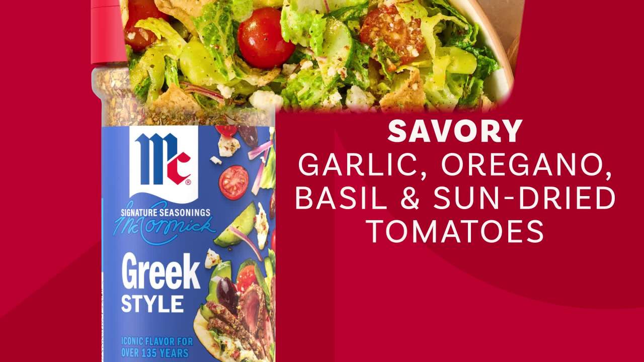 thumbnail video image 2 of McCormick Greek Style Seasoning, 3.88 oz Bottle, 2 of 21