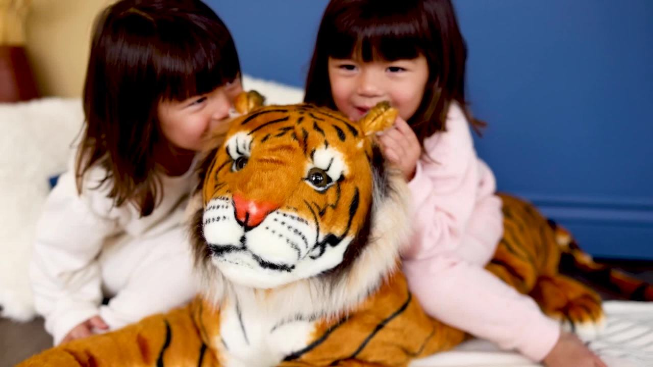 thumbnail video image 2 of Melissa & Doug Giant Tiger - Lifelike Stuffed Animal, Over 5 Feet Long (Includes Tail), 2 of 10