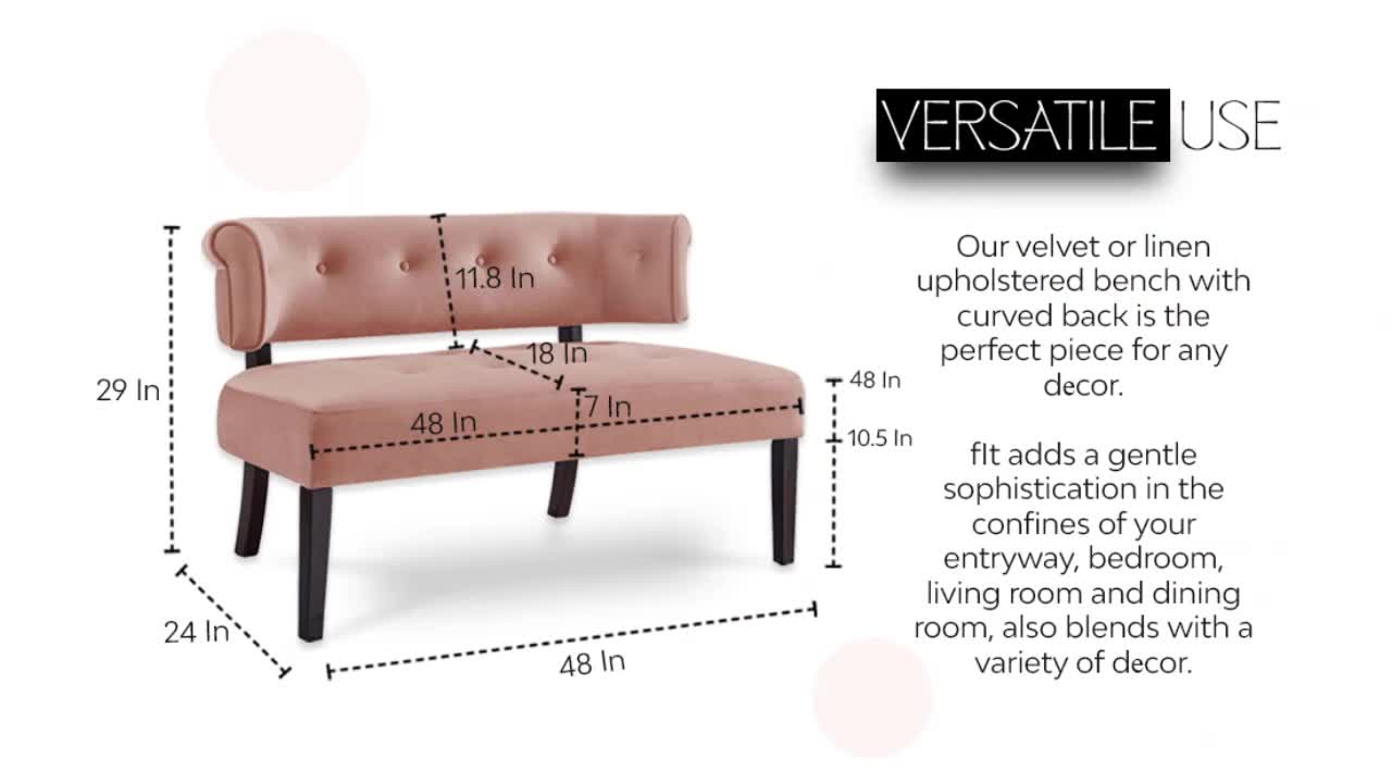 thumbnail video image 2 of Inspired Home Alaya Cream White Linen Bench - Upholstered | Button Tufted, 2 of 11