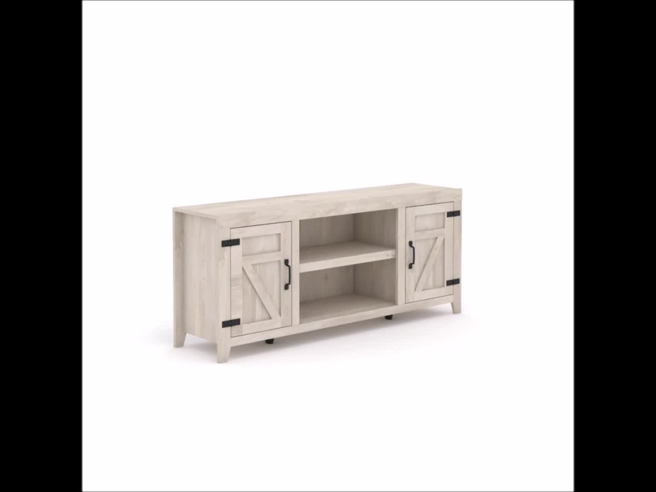 thumbnail video image 2 of Sauder Select Farmhouse TV Stand for TVs up to 70", Chalked Chestnut Finish, 2 of 14