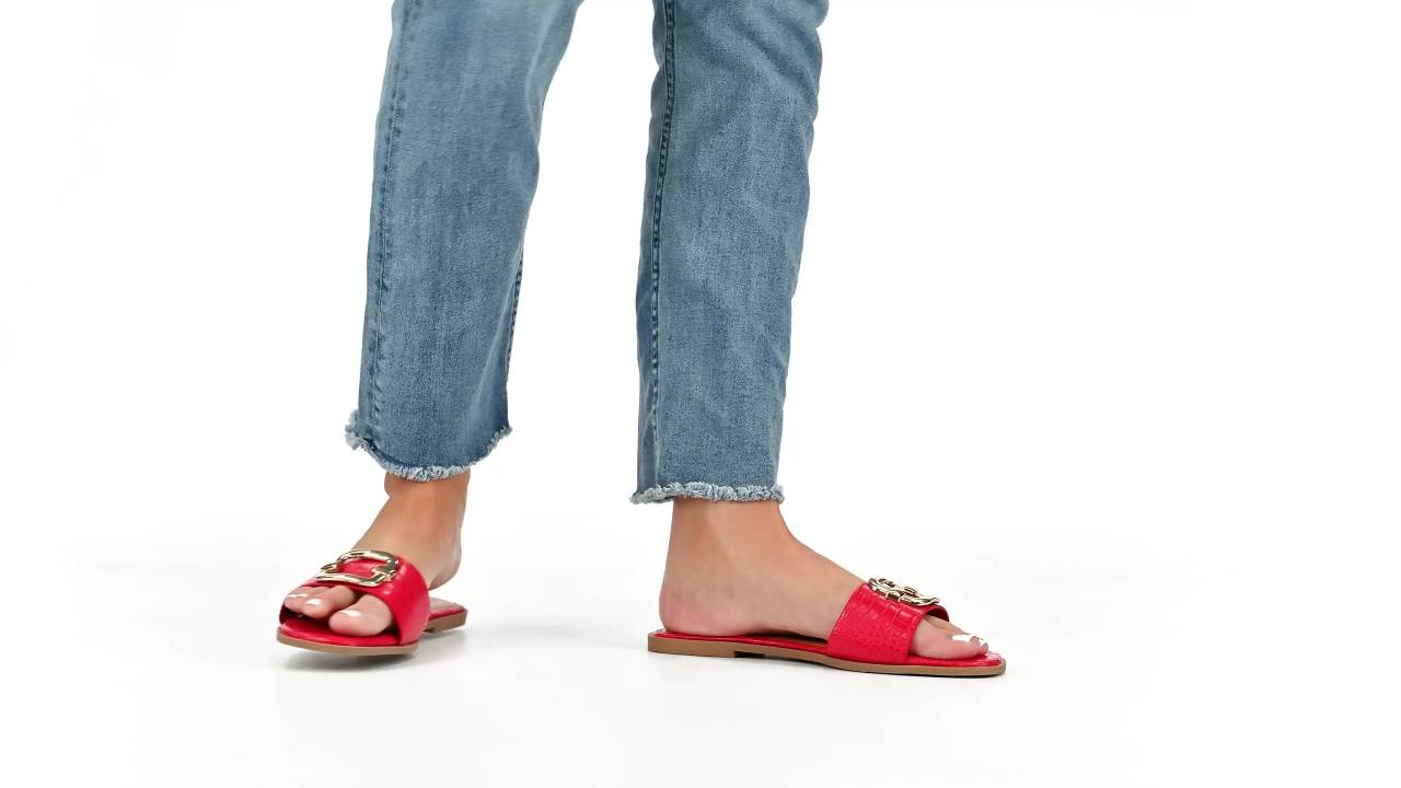 thumbnail video image 2 of Journee Collection Womens Joarie Tru Comfort Foam Slip On Croco Slide Sandals, 2 of 7