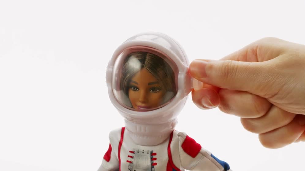 thumbnail video image 2 of Barbie 65th Anniversary Careers Astronaut Doll & 10 Accessories Including Rolling Rover & Space Helmet for Ages 3 years and Up, 2 of 7