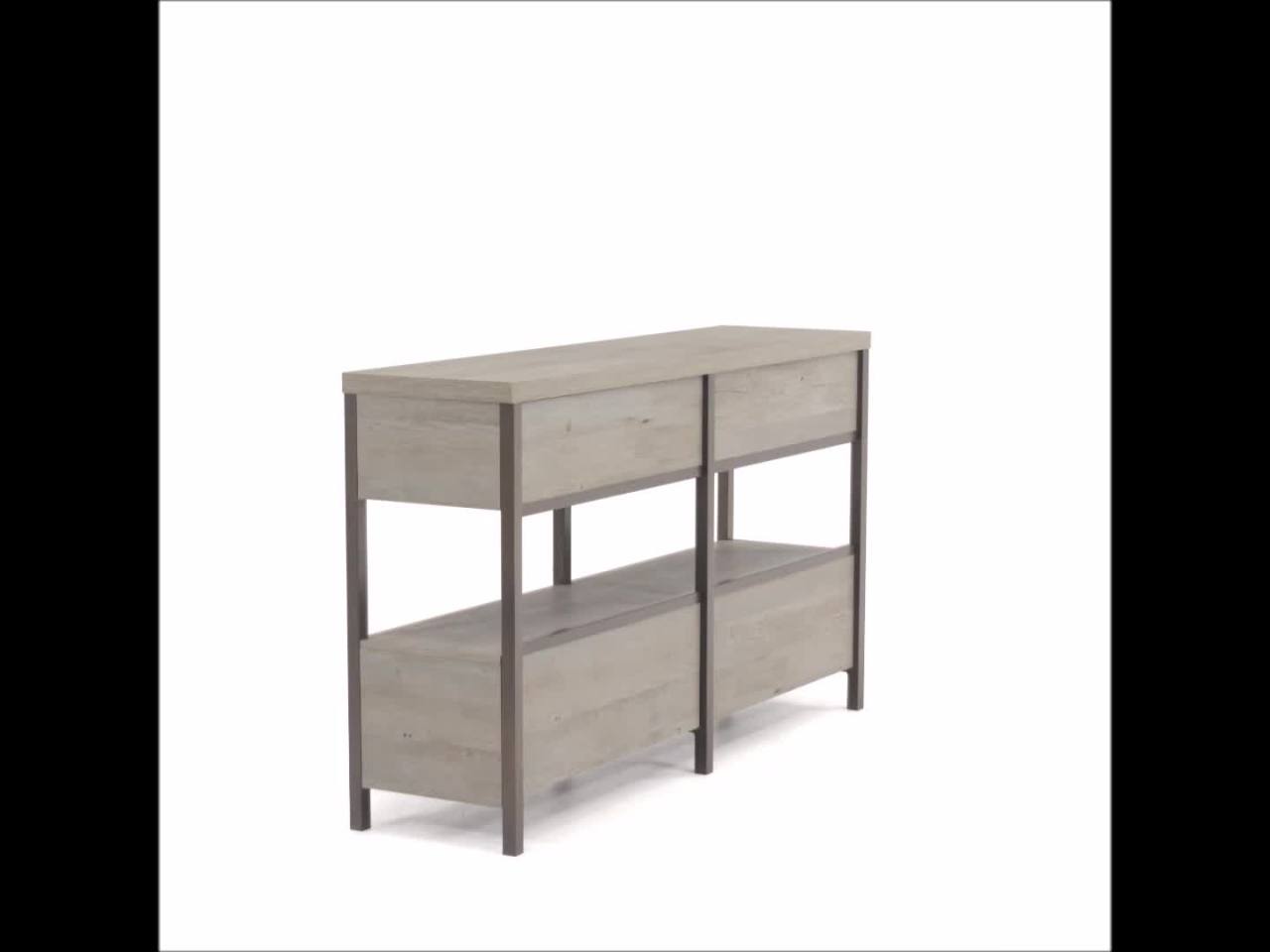 thumbnail video image 2 of Sauder Manhattan Gate TV Stand for TVs up to 60", Mystic Oak Finish, 2 of 12