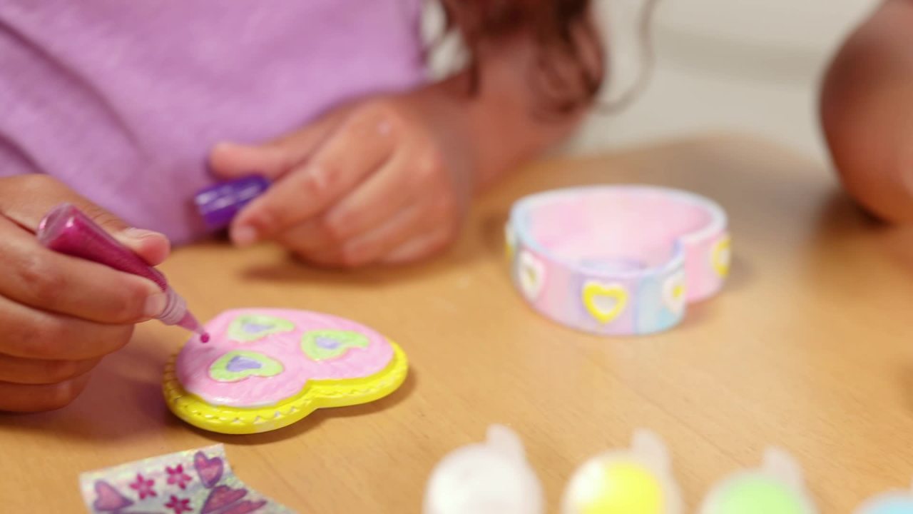 thumbnail video image 2 of Melissa & Doug Created by Me! Favorite Things Craft Kit Set: Paint-Your-Own Flower and Heart Treasure Boxes and Butterfly Bank for Kids, 2 of 10