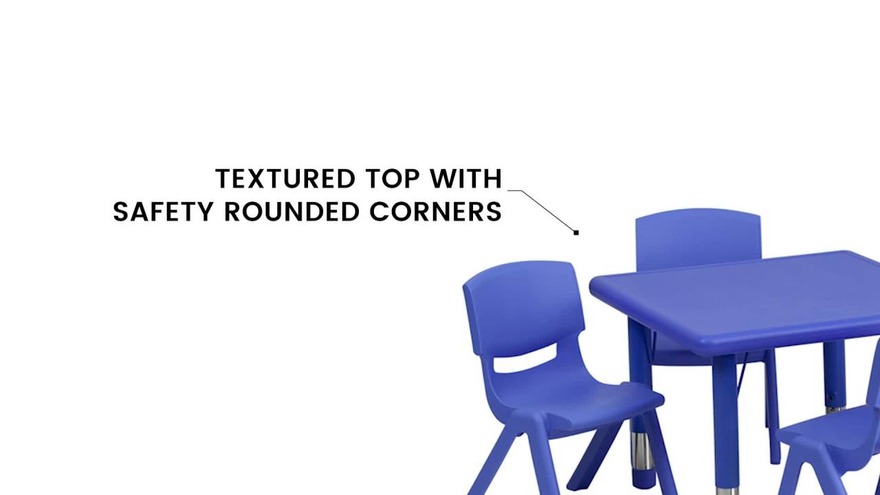 thumbnail video image 2 of Flash Furniture 24'' Square Red Plastic Height Adjustable Activity Table Set with 4 Chairs, 2 of 3