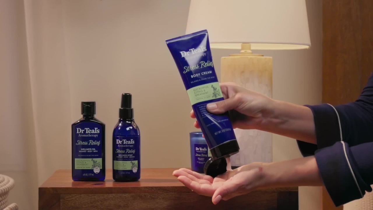 thumbnail video image 2 of Dr Teal's Aromatherapy Stress Relief Body Cream with Eucalyptus, Citrus & Spearmint, 8 oz, 2 of 11