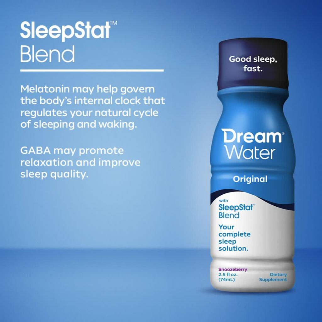 thumbnail video image 2 of Dream Water Sleep Aid Supplement Drink; Melatonin 5mg, GABA, 5-HTP;   Zero sugar, Natural flavors, No added colors,  2.5 oz liquid sleep shots, Snoozeberry, 12-Count, 2 of 20