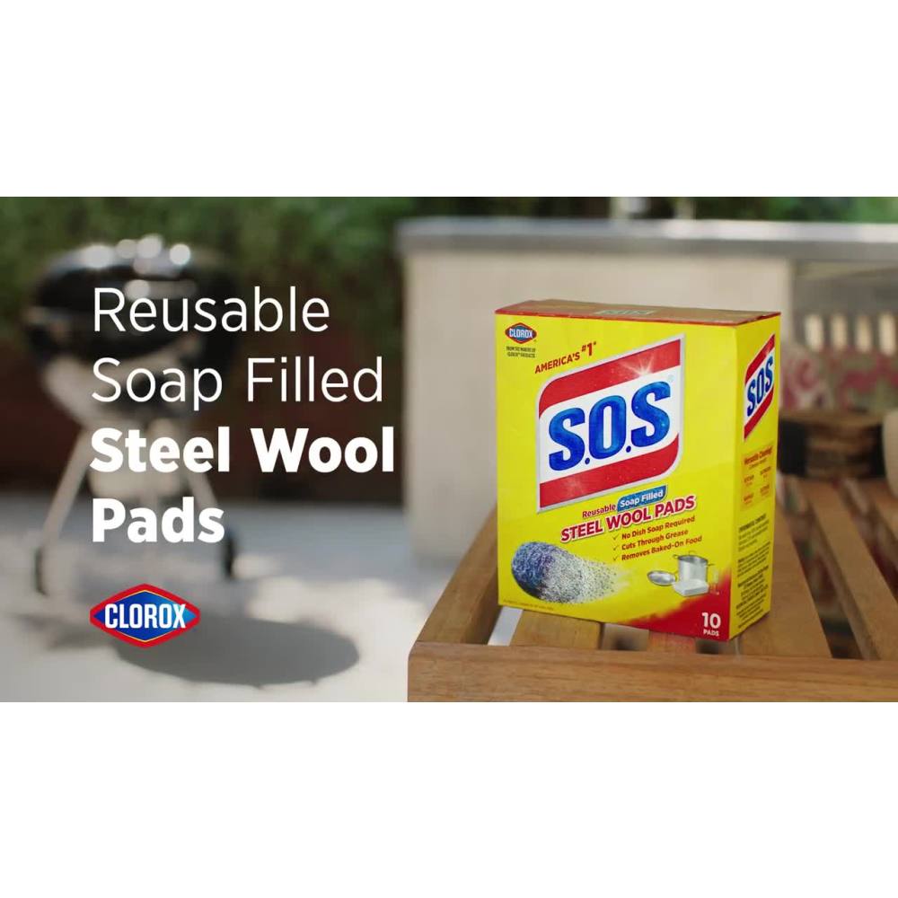 thumbnail video image 2 of (6 pack) S.O.S Steel Wool Dish Scrubber Pads, 18 Pack, 2 of 18