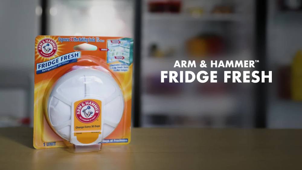 thumbnail video image 2 of (4 pack) ARM & HAMMER Baking Soda Fridge Fresh, Refrigerator Air Filter, 1 count, 2 of 12