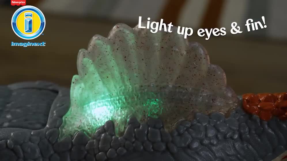 thumbnail video image 2 of Imaginext Jurassic World Ultra Snap Spinosaurus Dinosaur Toy with Lights & Sounds, 2 Pieces, 2 of 7