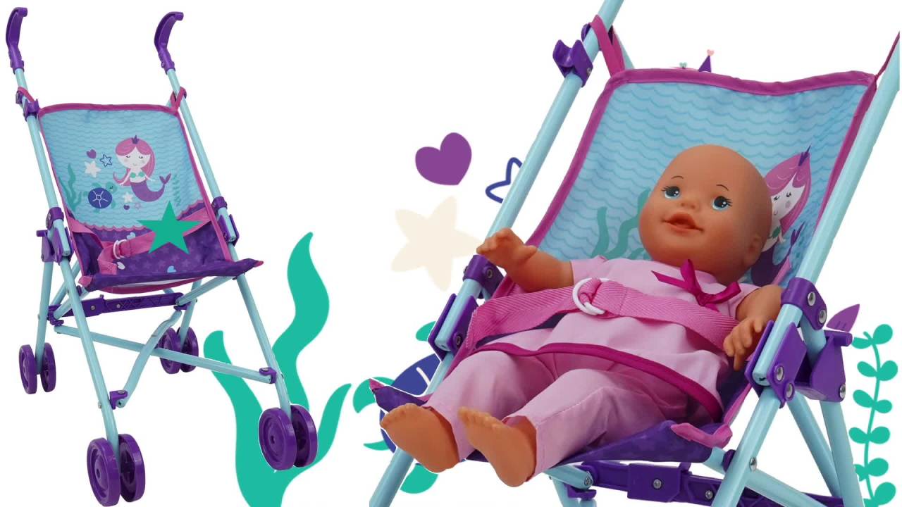 thumbnail video image 2 of 509: Mermaid Doll Umbrella Stroller - Kids Pretend Play Stroller, Easy Fold Storage & Travel, Fits Dolls Up To 18", Ages 3+, 2 of 6