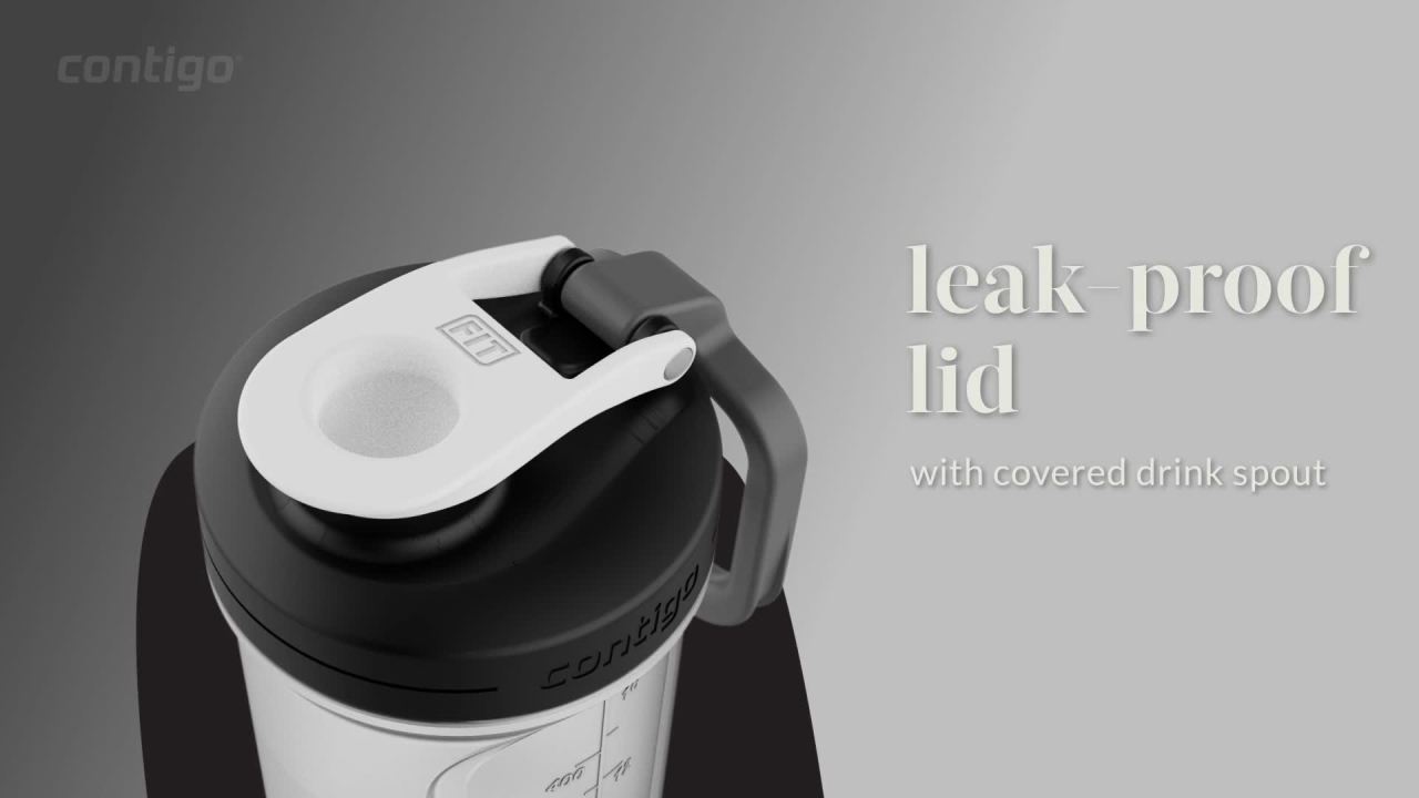 thumbnail video image 2 of Contigo Fit Plastic Shake & Go 2.0 Shaker Bottle, Salt White, 20 fl oz., 2 of 10