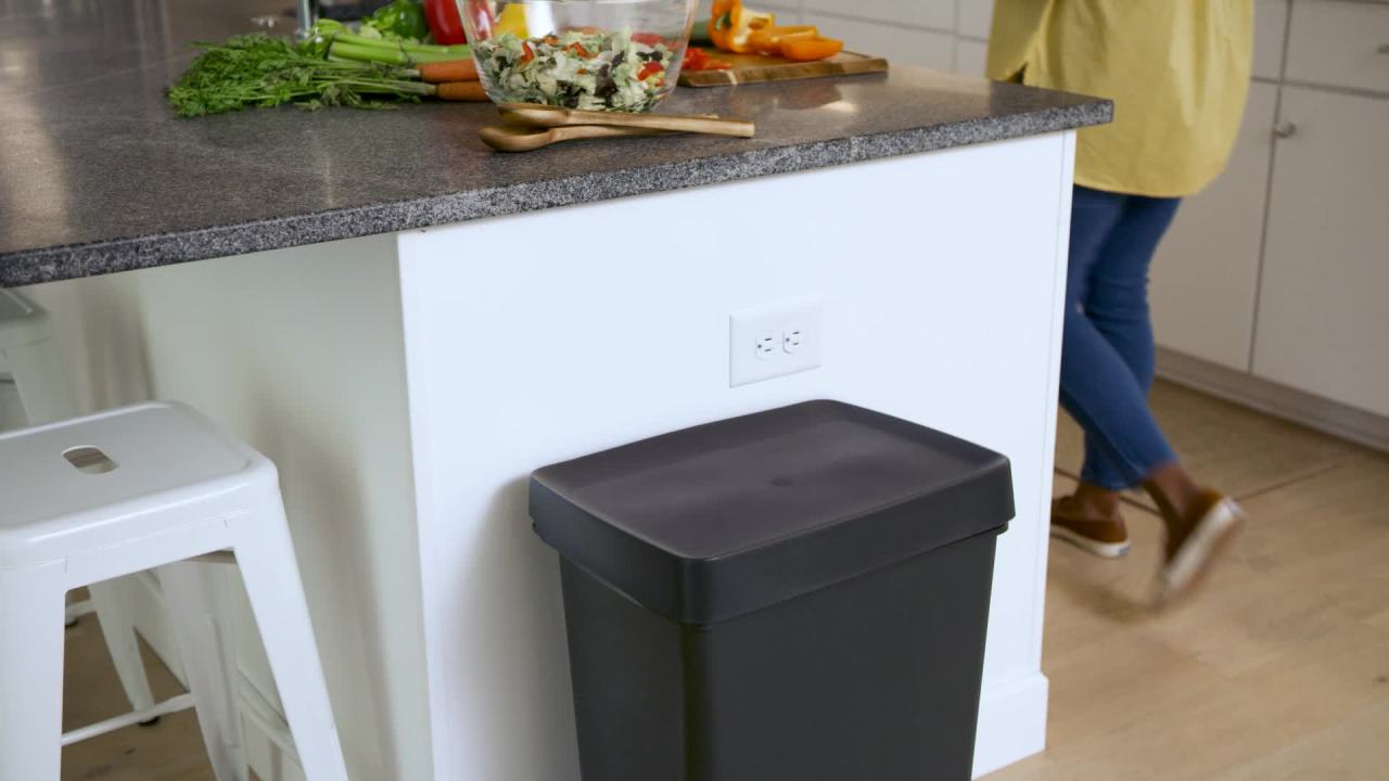 thumbnail video image 2 of Rubbermaid  Kitchen Trash Can, 12.4 Gallon, Plastic, Rectangular, Step Lid, Garbage Bin, Charcoal, 2 of 8