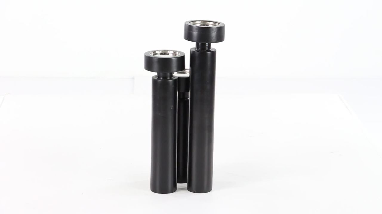 thumbnail video image 2 of DecMode 3 Candle Black Mango Wood Pillar Candle Holder, Set of 3, 2 of 9