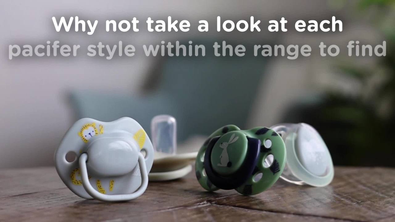 thumbnail video image 2 of Tommee Tippee Fun Style Pacifiers, Symmetrical Design, BPA-Free Silicone Binkies, 18-36m, 2 Count, Colors and Designs Vary, 2 of 9