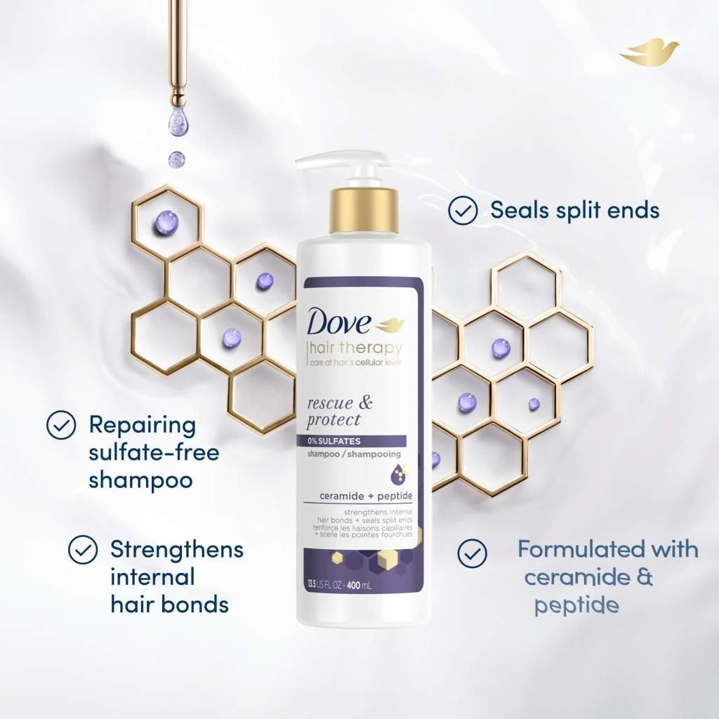 thumbnail video image 2 of Dove Hair Therapy Rescue & Protect Sulfate-Free Shampoo 13.5 fl oz, 2 of 10