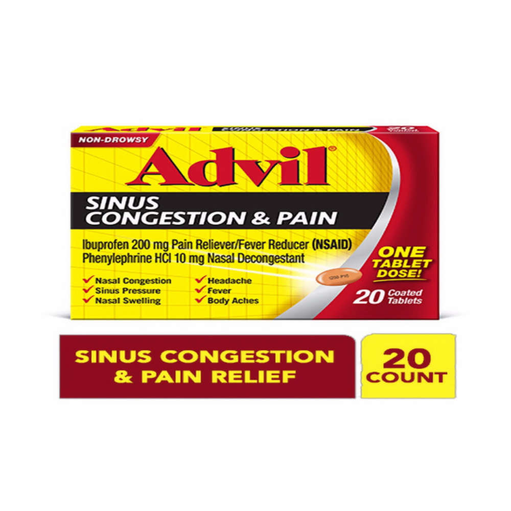 Advil Sinus Congestion and Pain, Sinus Medicine, Pain Reliever and Fever Reducer With Ibuprofen and Phenylephrine Hcl - 20 Coated Tablets - image 2 of 16