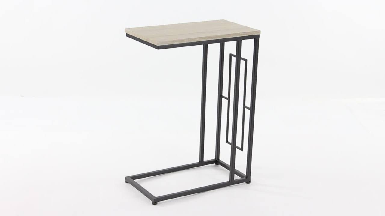 thumbnail video image 2 of DecMode 19" x 26" Cream Metal C-Shaped Accent Table with Black Metal Base, 1-Piece, 2 of 13