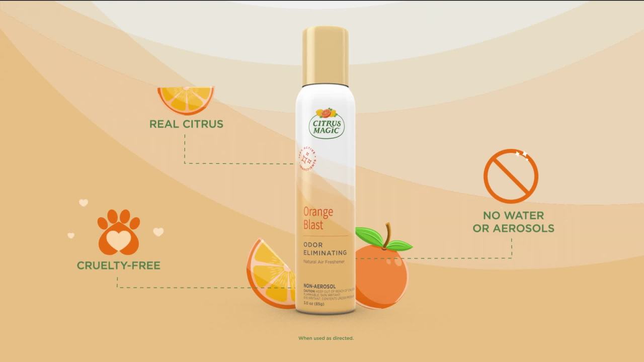 thumbnail video image 2 of Citrus Magic Odor Eliminating Air Freshener and Room Spray, Orange Blast, 6-Ounce, 2 of 9
