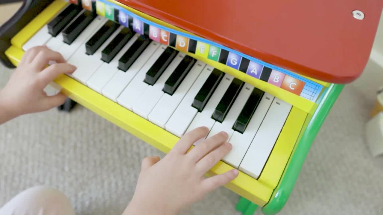 thumbnail video image 3 of Melissa & Doug Learn-To-Play Piano With 25 Keys and Color-Coded Songbook for Toddlers 3+, 3 of 11