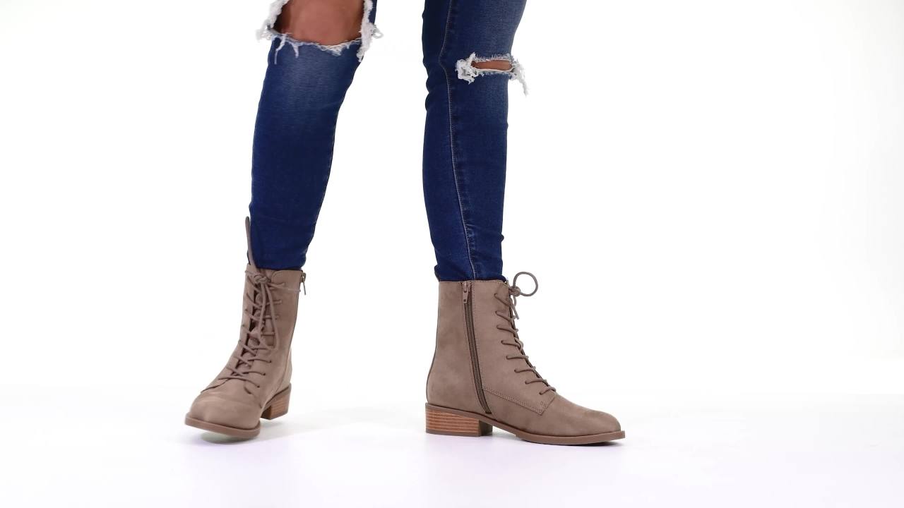 thumbnail video image 2 of Journee Womens Vienna Block Heel Combat Booties, 2 of 9