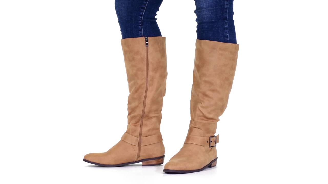 thumbnail video image 2 of Brinley Co. Womens Wide Calf Knee-high Buckle Riding Boot, 2 of 8