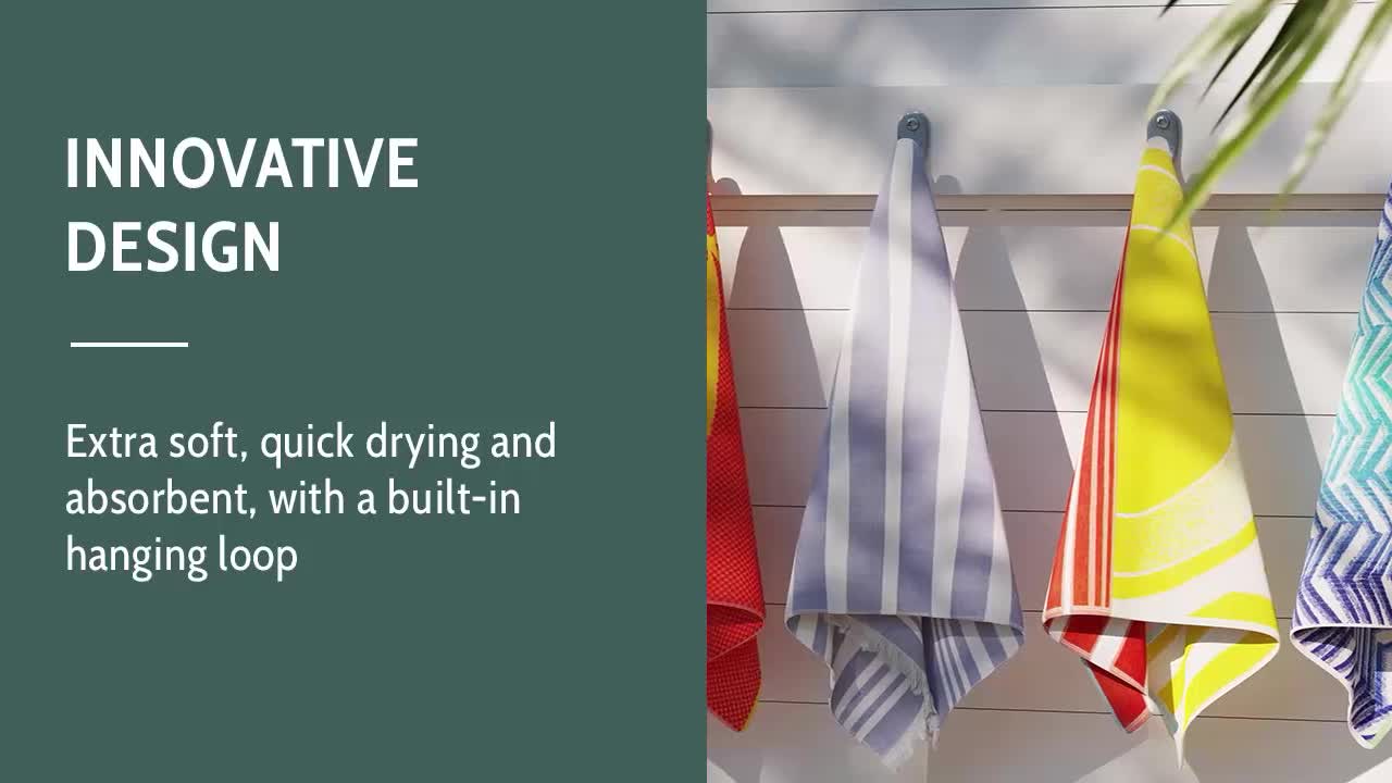 thumbnail video image 2 of Seed & Stone Ultra Soft Beach Towel, 41% Recycled Fabric, 34" x 64", Aloha Hawaiian Print, Red, 2 of 8