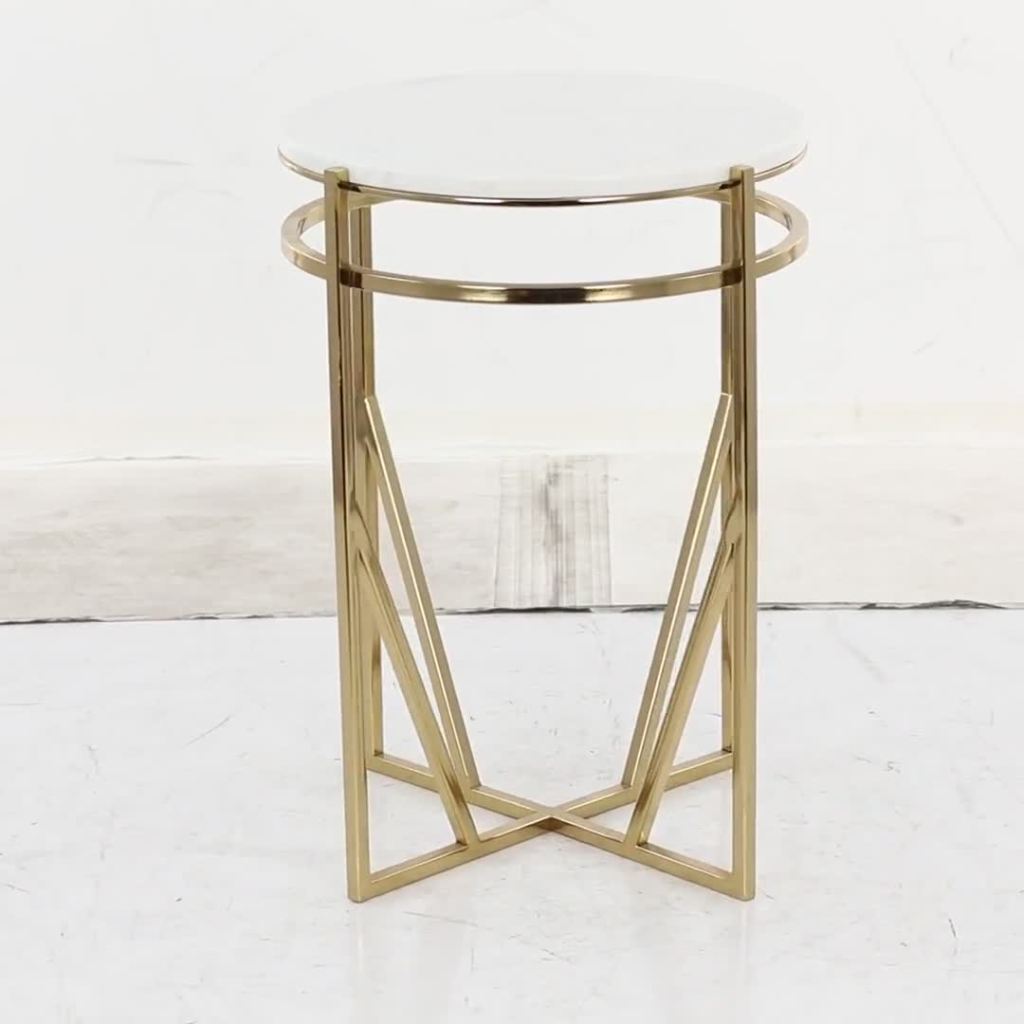 thumbnail video image 2 of DecMode 16" x 21" Gold Metal Accent Table with Marble Top, 1-Piece, 2 of 12