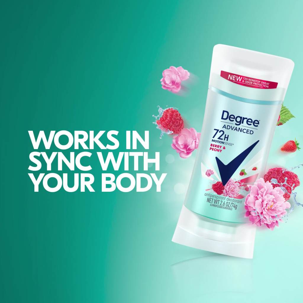 thumbnail video image 2 of Degree Advanced 72H Motionsense Berry & Peony Antiperspirant Deodorant, 2.6 oz, 2 of 10