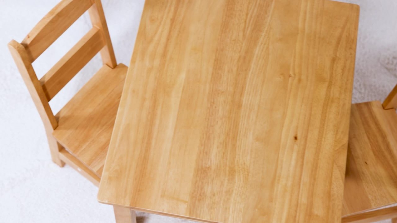 thumbnail video image 2 of Melissa & Doug Solid Wood Table and 2 Chairs Set - Light Finish Furniture for Playroom, 2 of 10