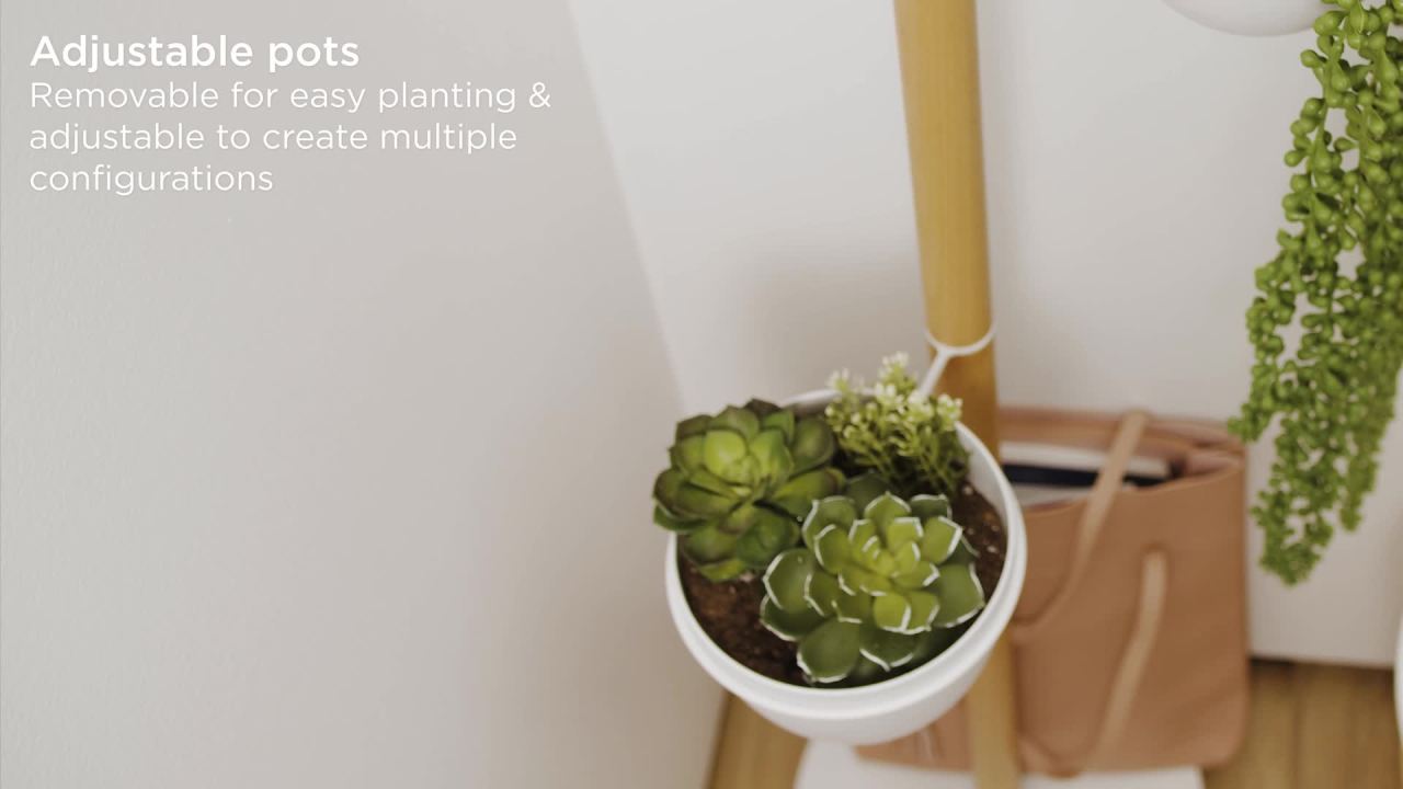 thumbnail video image 2 of Umbra Floristand Freestanding Planter 17x17x55" White Natural, 2 of 13