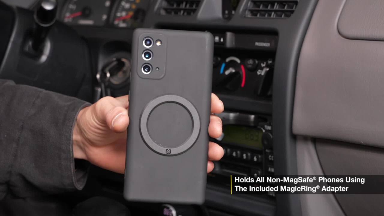 thumbnail video image 2 of Scosche SMS1CD MagicMount MagSafe CD Slot Phone Mount, Adjustable Magnetic Holder for Car CD Player Black, 2 of 9