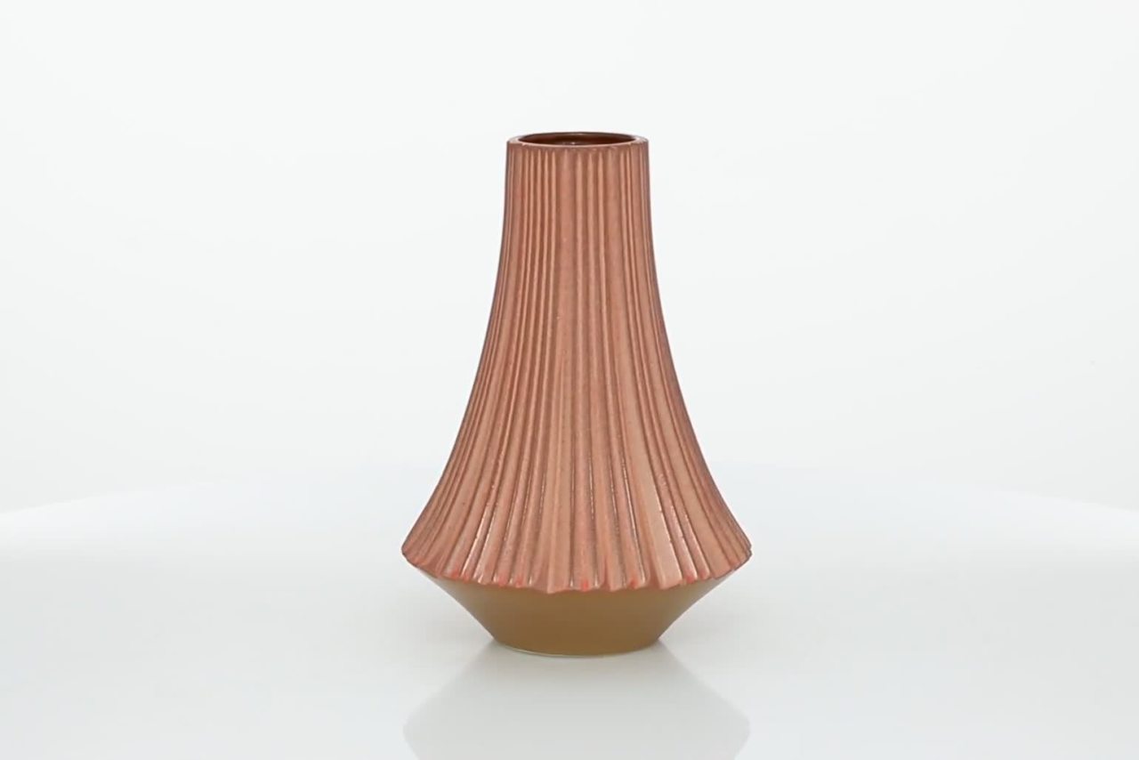 thumbnail video image 2 of DecMode 13" Ribbed Orange Ceramic Vase, 2 of 9