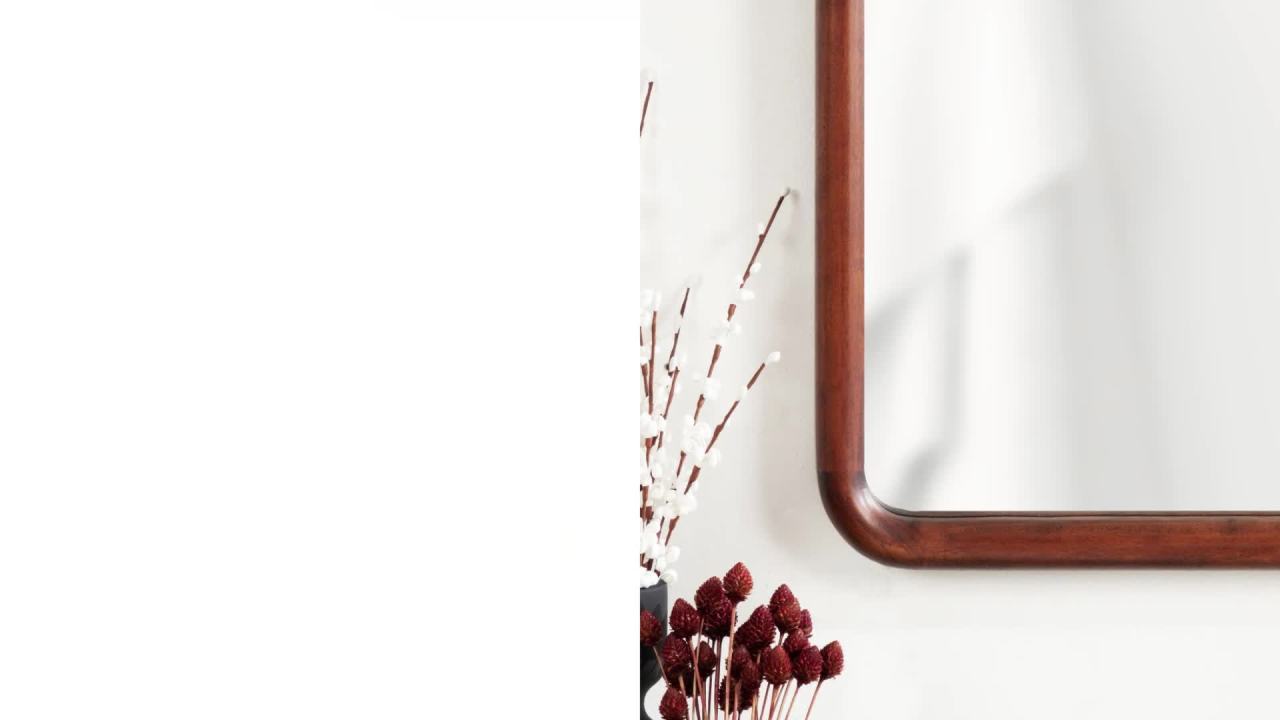 thumbnail video image 2 of Kate and Laurel Talma Boho Tall Arched Wall Mirror, 20 x 36, Natural, Modern Arch Mirror with Solid Poplar Wood Frame and Rounded Frame Profile, 2 of 8