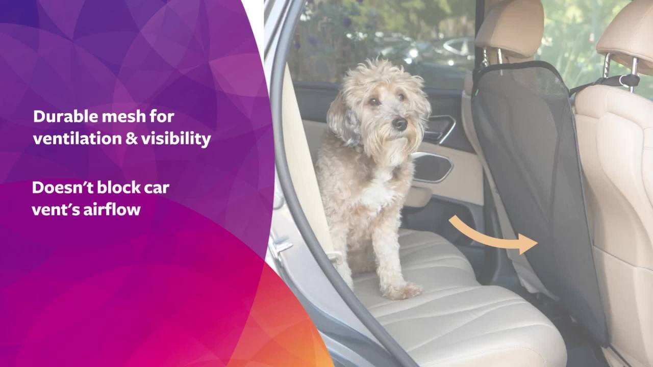 thumbnail video image 2 of TrustyPup Car Pet Barrier Easy-Install Adjustable Mesh Back Seat Pet Barrier, Black, 2 of 9