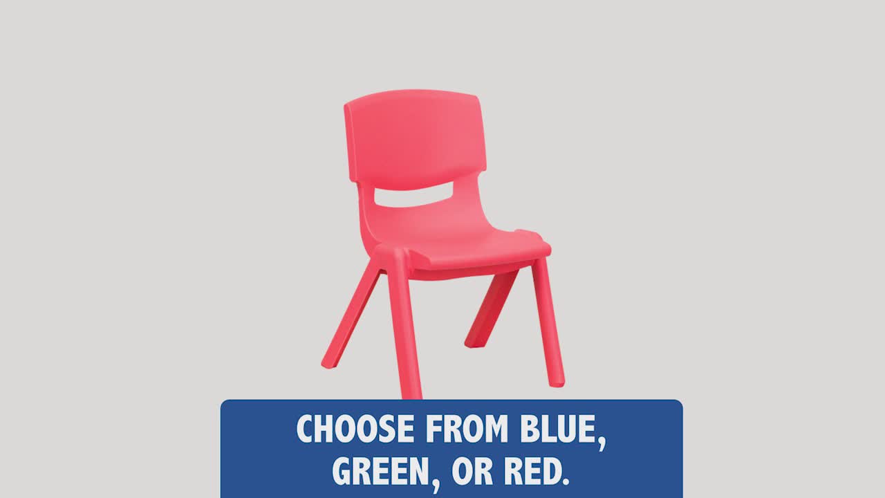 thumbnail video image 2 of Flash Furniture Kids Plastic Stacking Chair (10 Pack), Red, 2 of 15