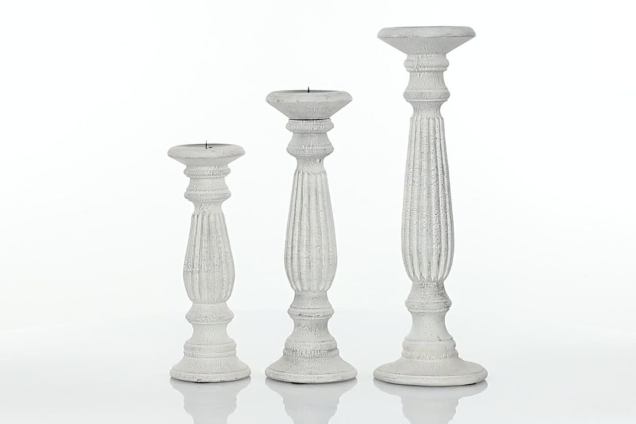 thumbnail video image 2 of DecMode 3 Candle White Mango Wood Candle Holder, Set of 3, 2 of 10